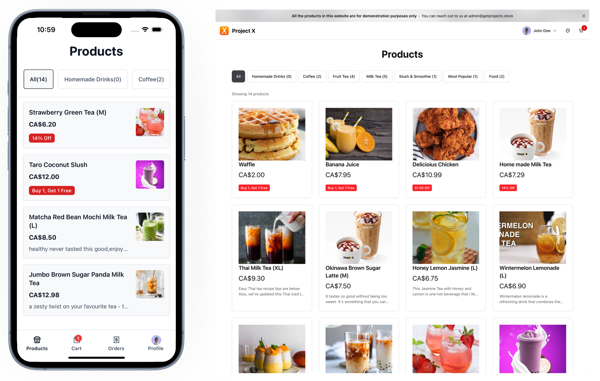 Project X platforms - Web and Mobile applications